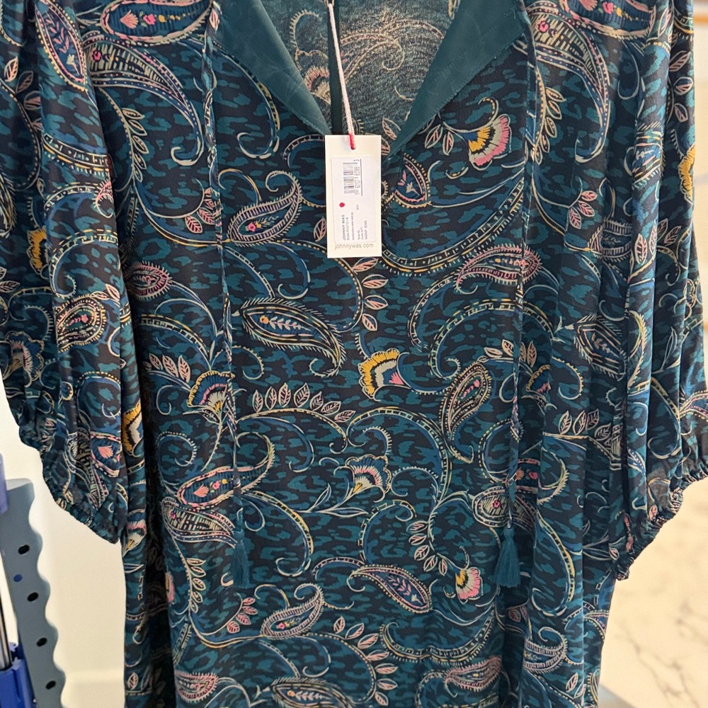 Johnny Was Teal Paisley Blouse